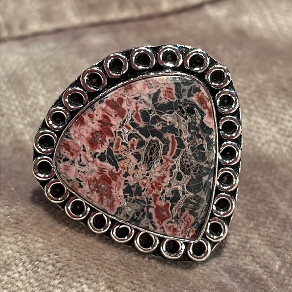 Strawberry Jasper Silver Triangle Ring size 7.75 - Picture 3 of 8